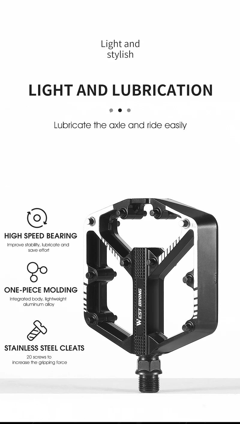 Aluminum Flat Bike Pedals – Double-Sided Pins, Black Pair