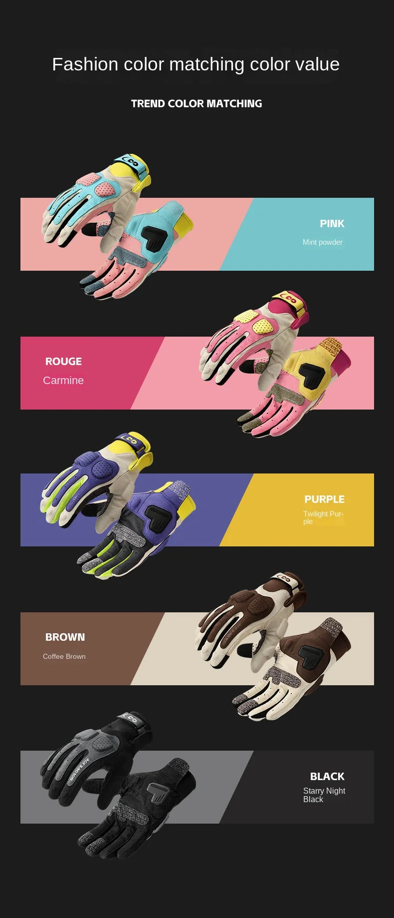 Full-Finger Riding Gloves – Color-Block Design, S–XXL