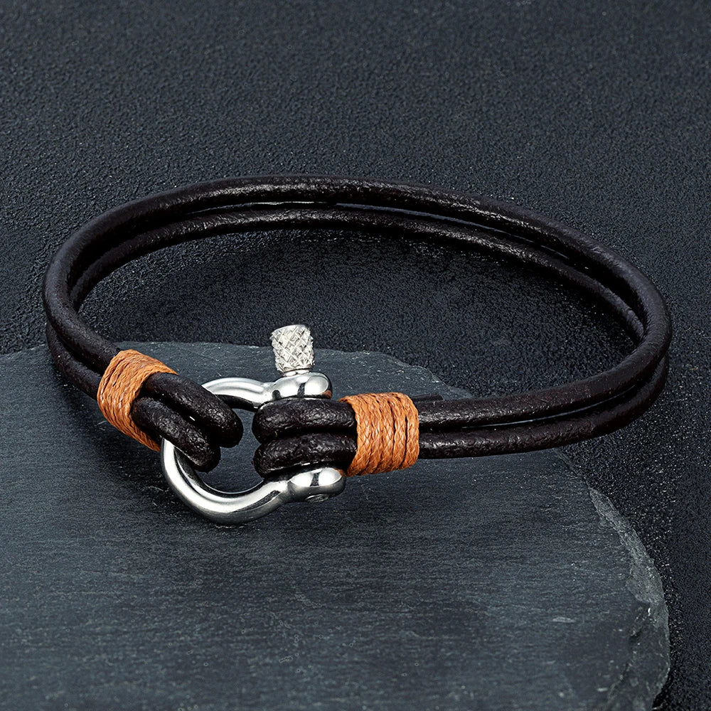 Leather Shackle Bracelet – Screw-Pin Closure, 4 Colors