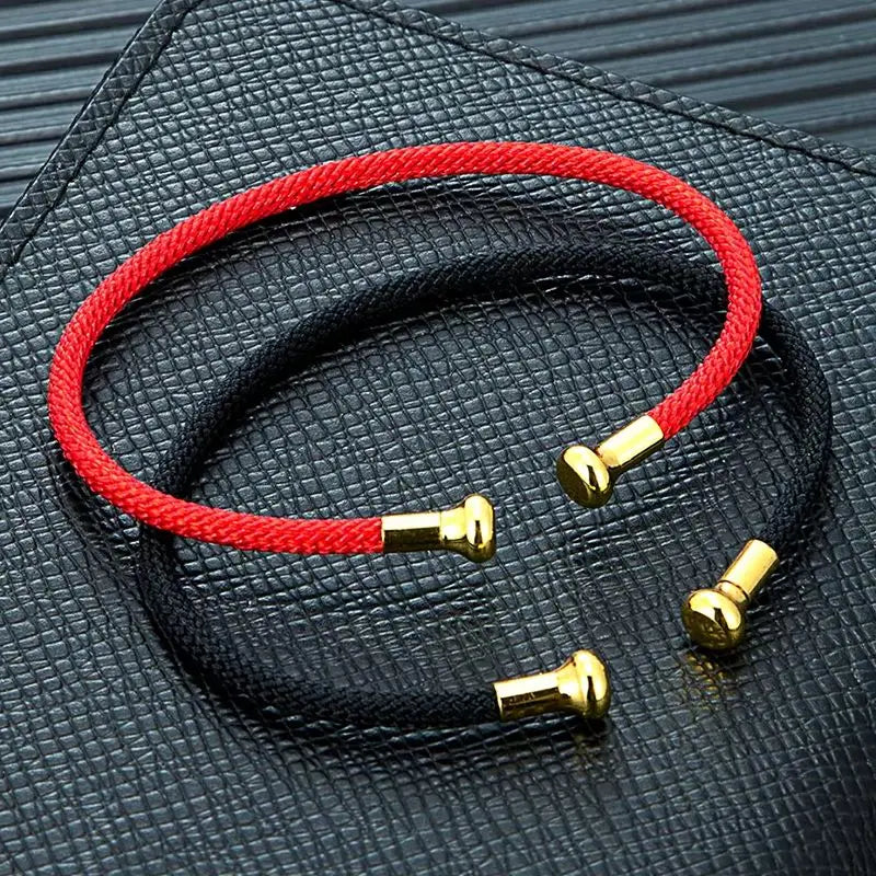 Cord-Wrapped Open Cuff Bracelet – Gold-Tone Ends, Black or Red