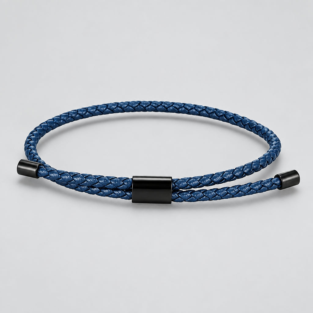Braided Leather Bracelet – Adjustable Stainless Steel Lock Charm