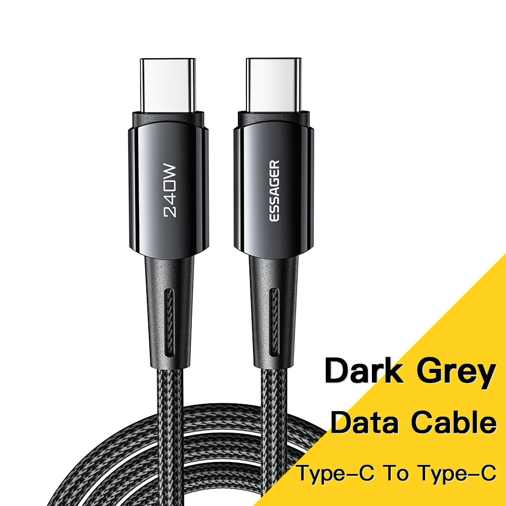 USB-C to USB-C Braided Cable – 1 or 2 m, Dark Grey