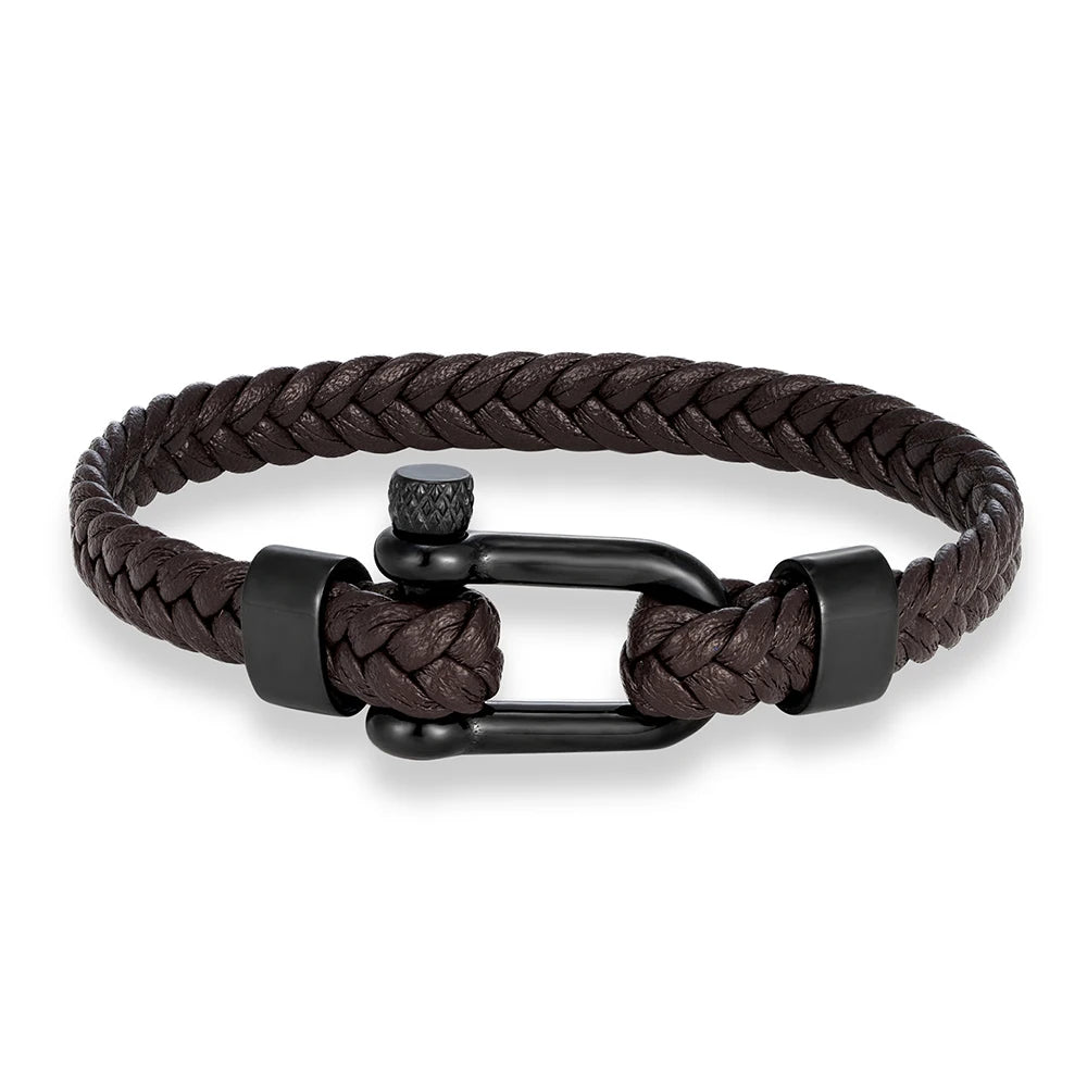 Braided Leather Bracelet – Black Shackle, 6 Colors
