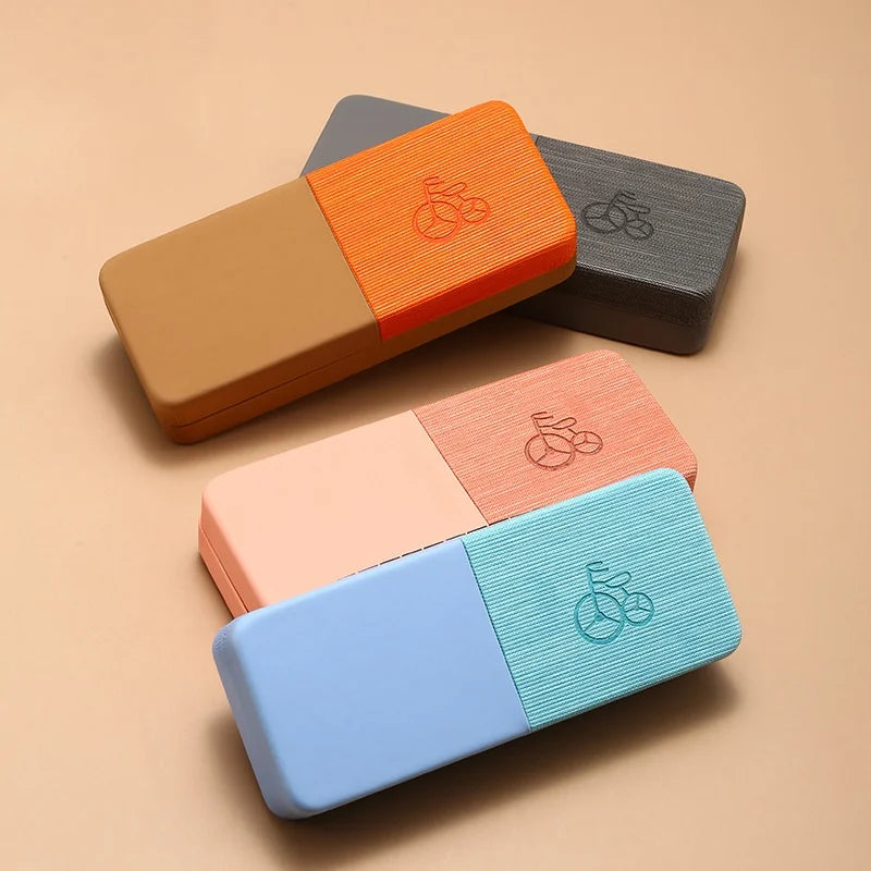 Colorful rectangular blocks with a brand logo on a beige background