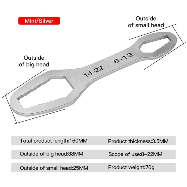 Universal Torx wrench 8-22 mm, adjustable, double head key plate deideas