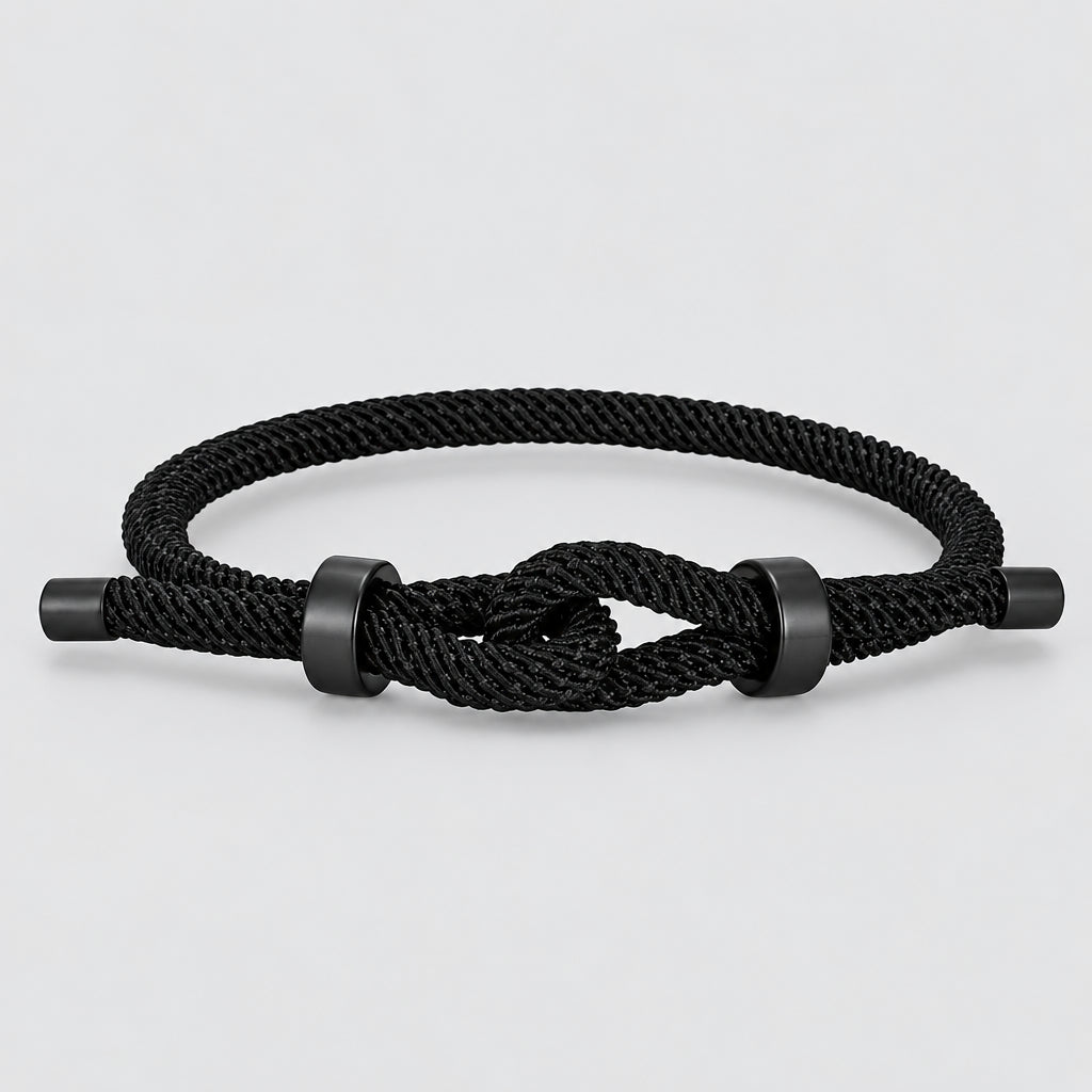 Adjustable Rope Bracelet Black Steel Charm, Waterproof & Durable deideas