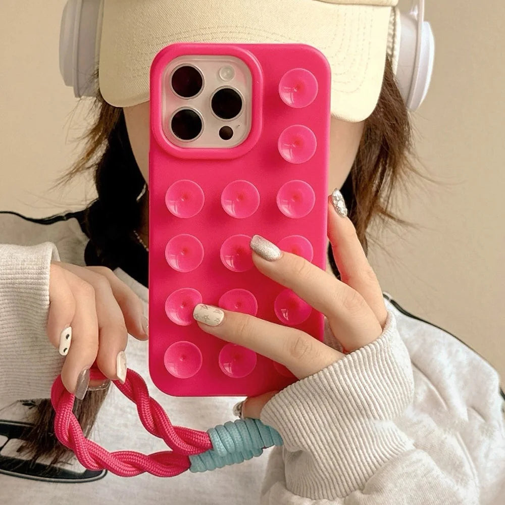 Suction Cup iPhone Case with Wrist Lanyard – 6 Colors
