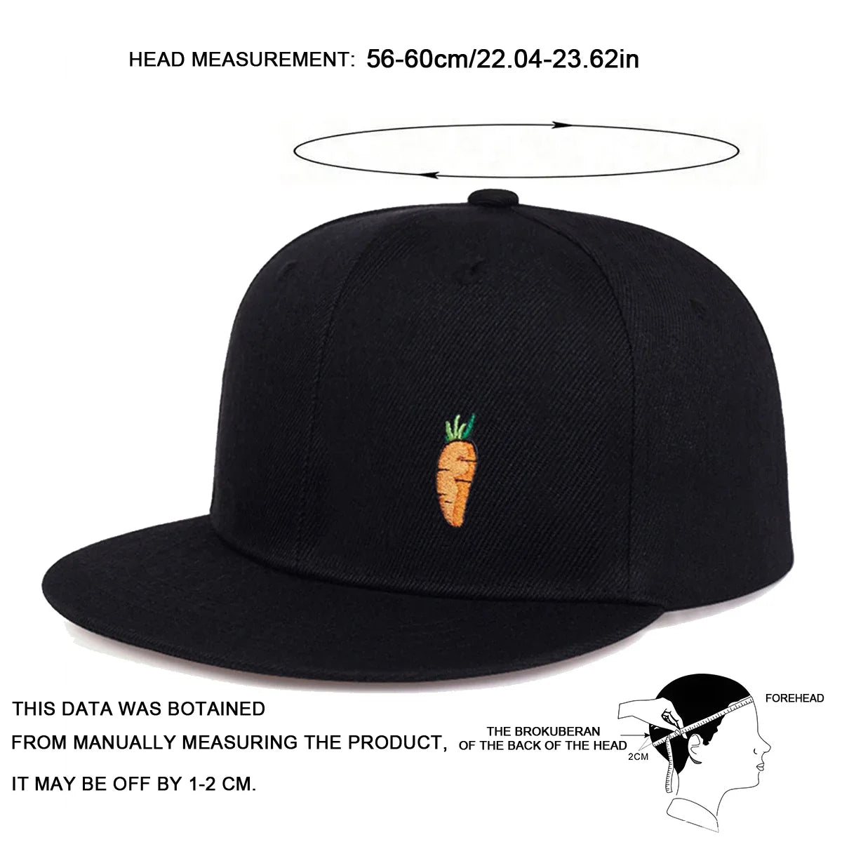 Carrot Embroidered Cap – Black, Flat Brim