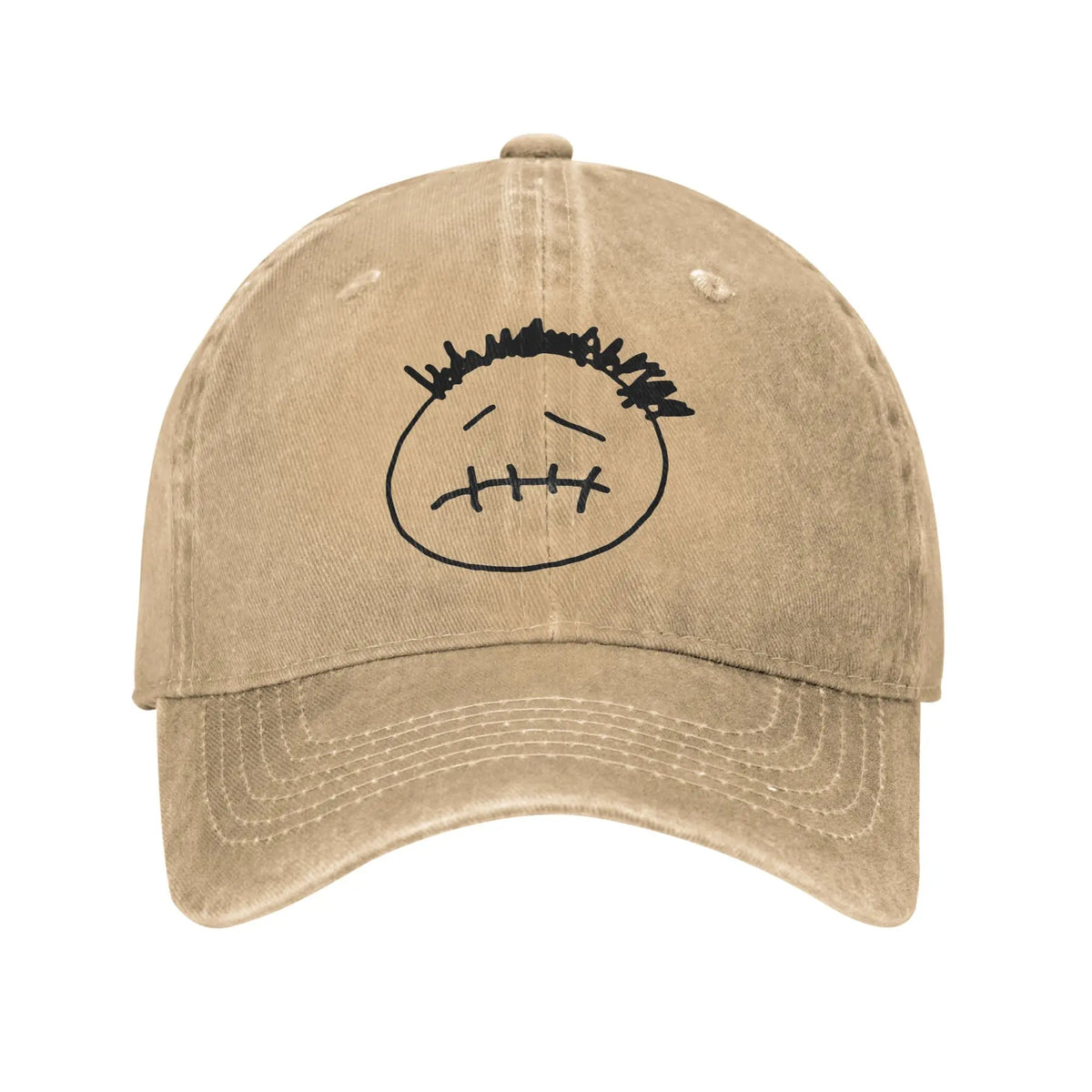 Washed Cotton Baseball Cap – Stitched-Mouth Face, 7 Colors