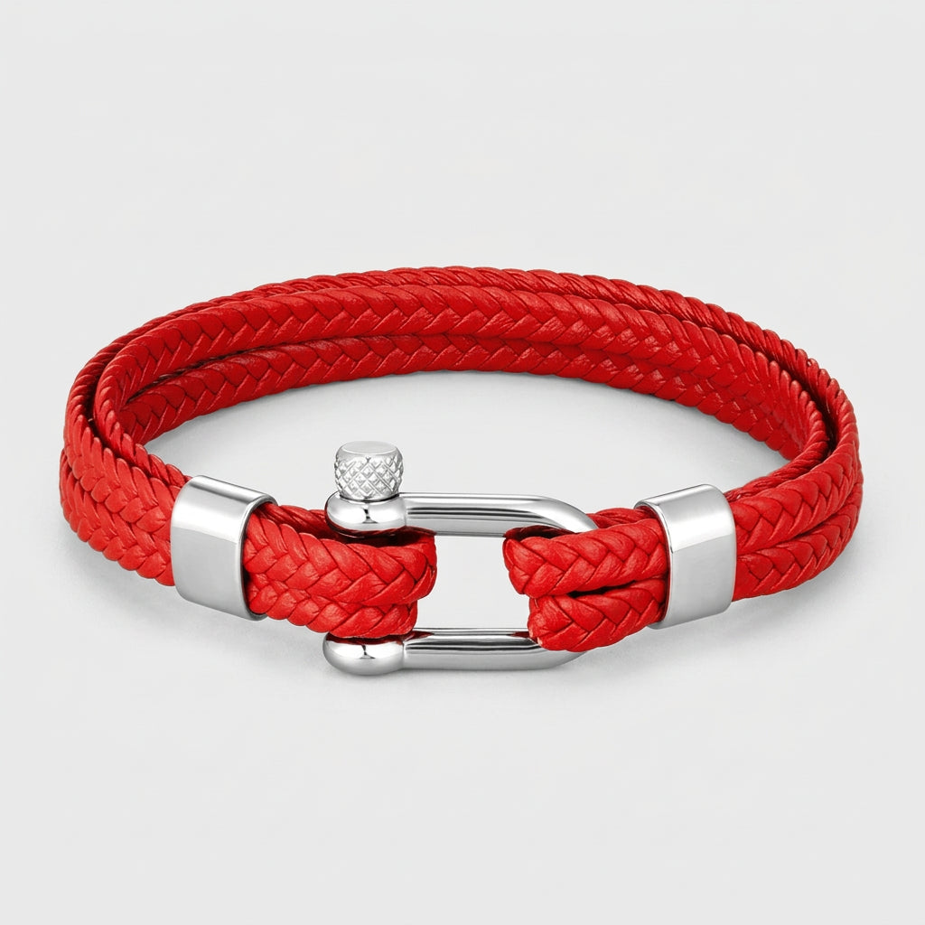 Braided Leather Shackle Bracelet – 5 Colors, 19–23 cm