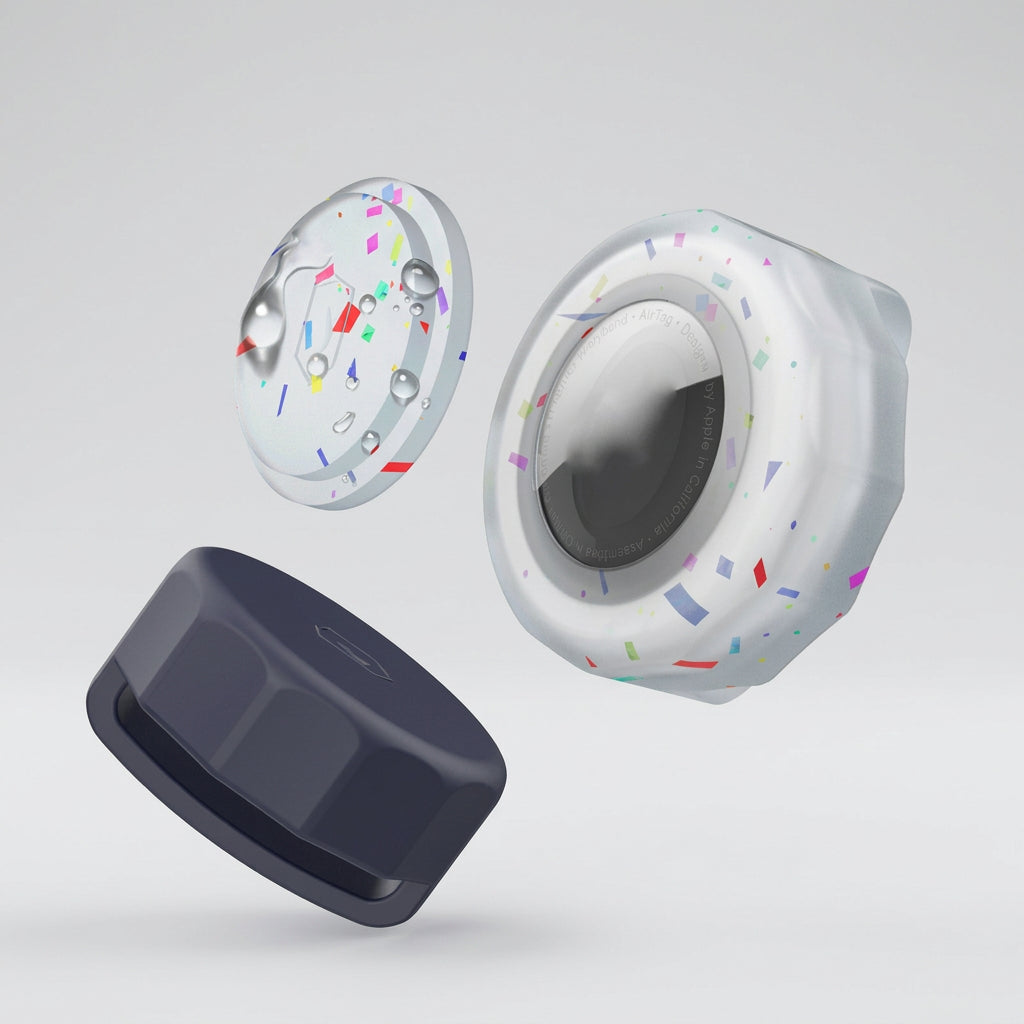 Three electronic devices with colorful sprinkles on a white background