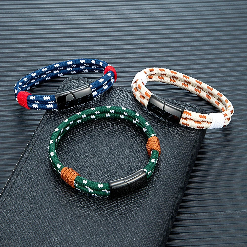 Fashion Nautical Bracelet Woven Rope with Stainless Steel Accent deideas