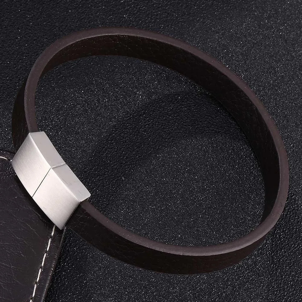 Faux Leather Band Bracelet – Rectangular Clasp, 3 Sizes