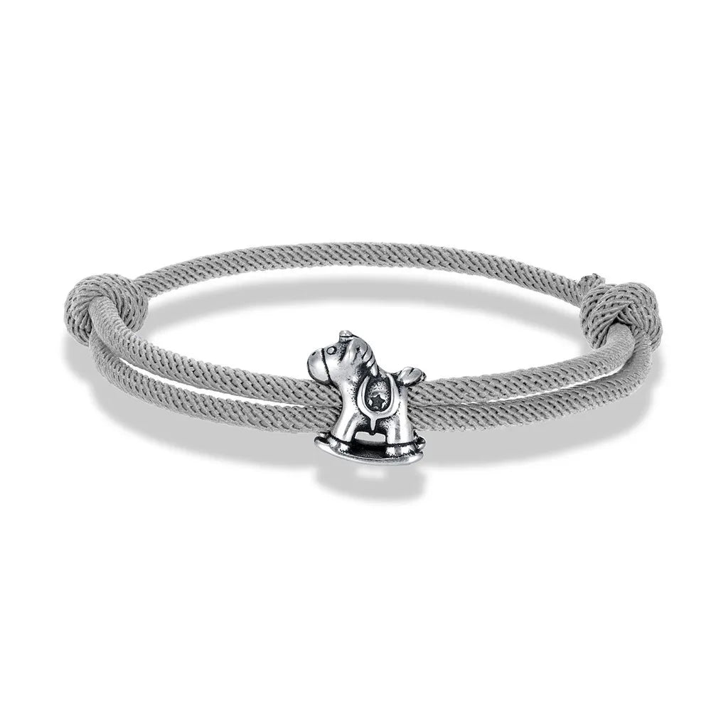 Equestrian Spirit Bracelet Stainless Steel Horse Charm on Adjustable Rope deideas