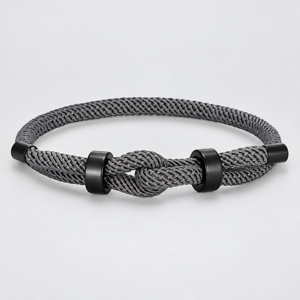 Adjustable Rope Bracelet Black Steel Charm, Waterproof & Durable deideas