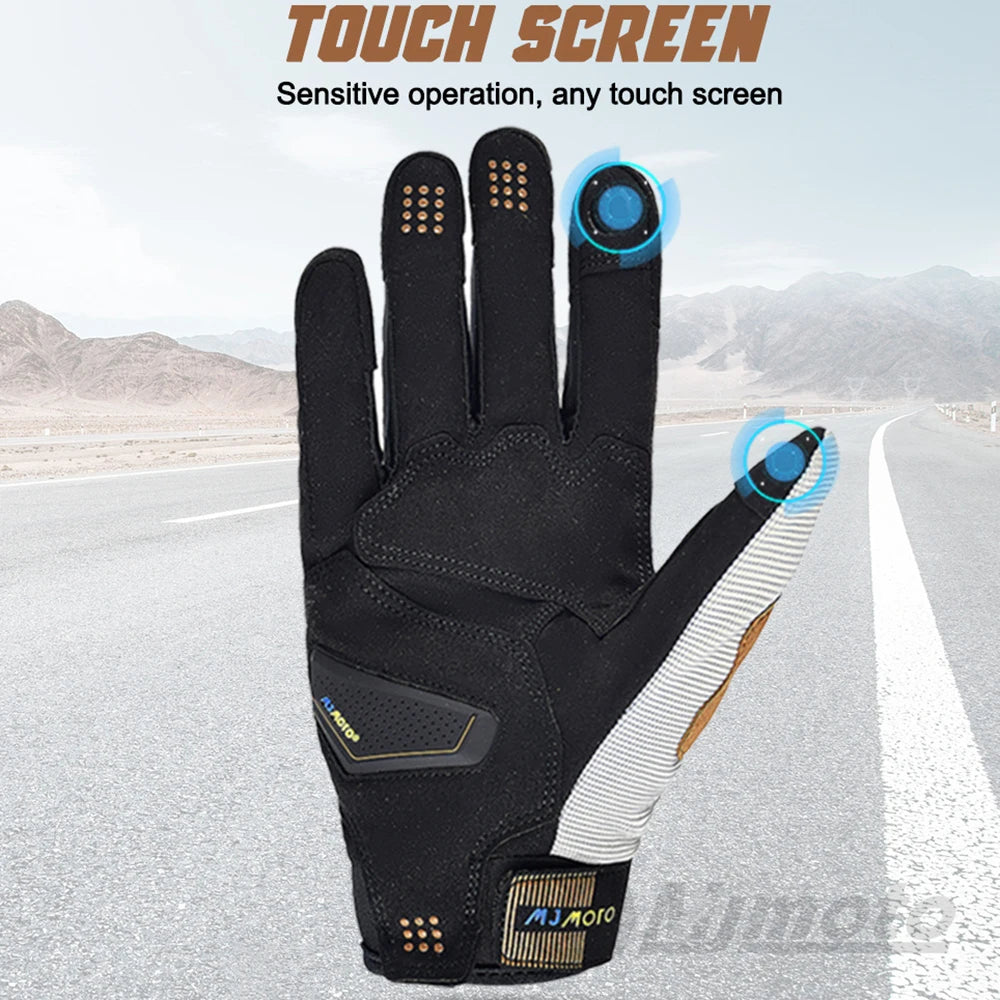 Black touchscreen glove with mountain road background