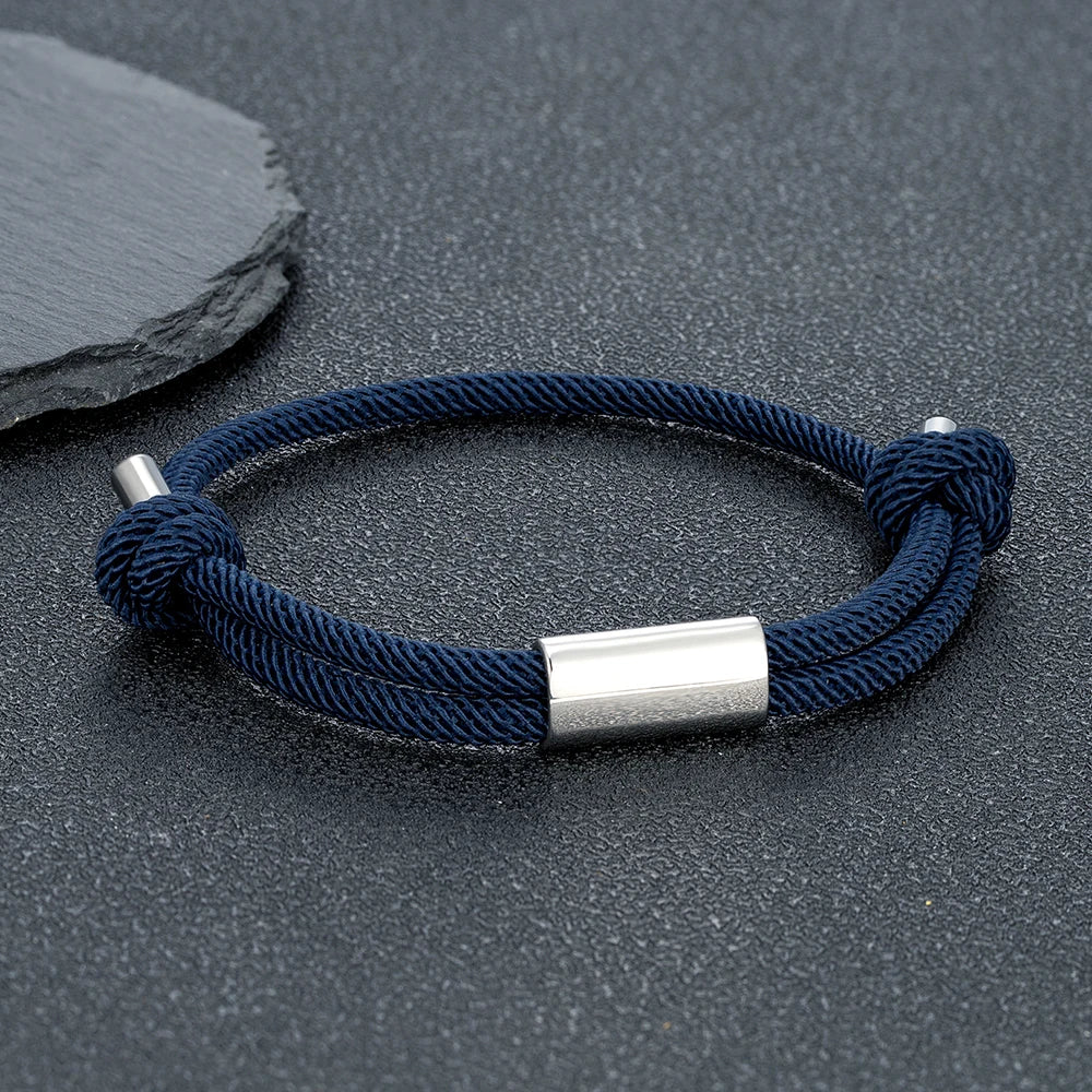 Adjustable Rope Bracelet – Blank Silver-Tone Accent, 14 Colors