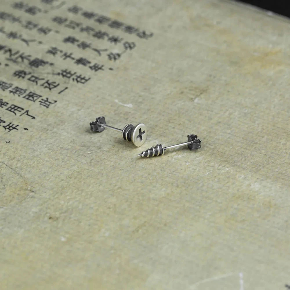Gothic Screw Stud Earrings 925 Sterling Silver Retro Punk Jewelry, Perfect for You deideas