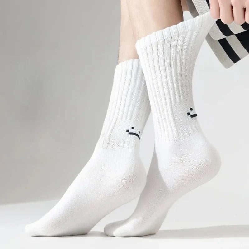Smiley Face Crew Socks – Ribbed Cotton Blend, EU 35–44