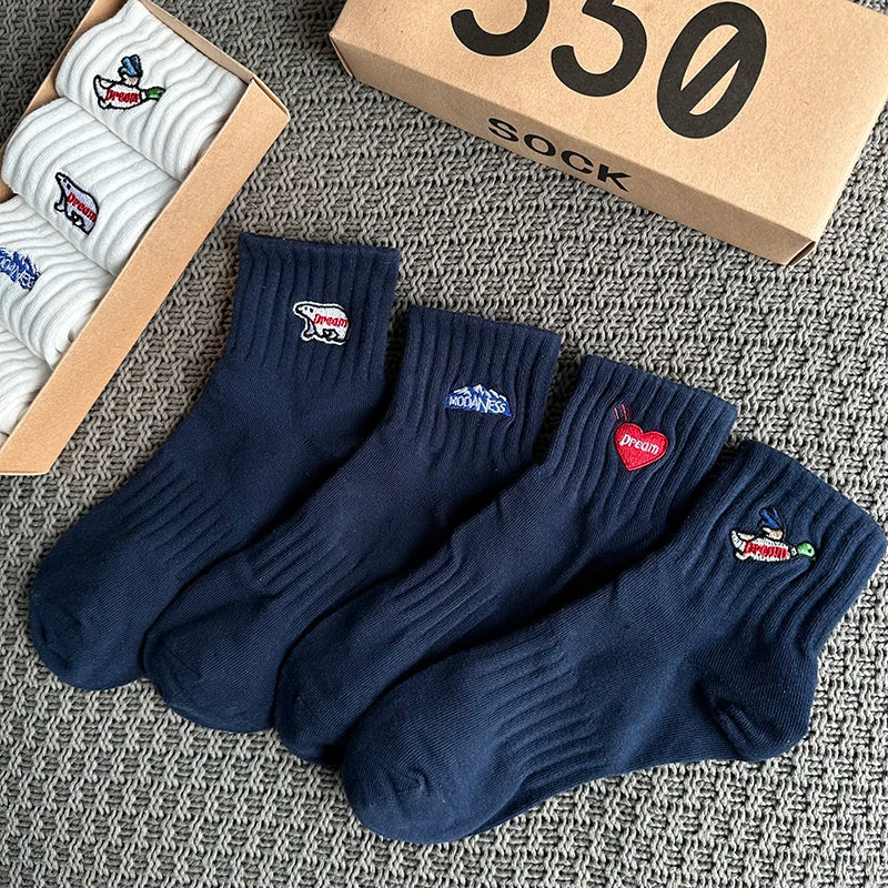 Embroidered Ribbed Socks 4-Pack – Boxed Cotton Blend