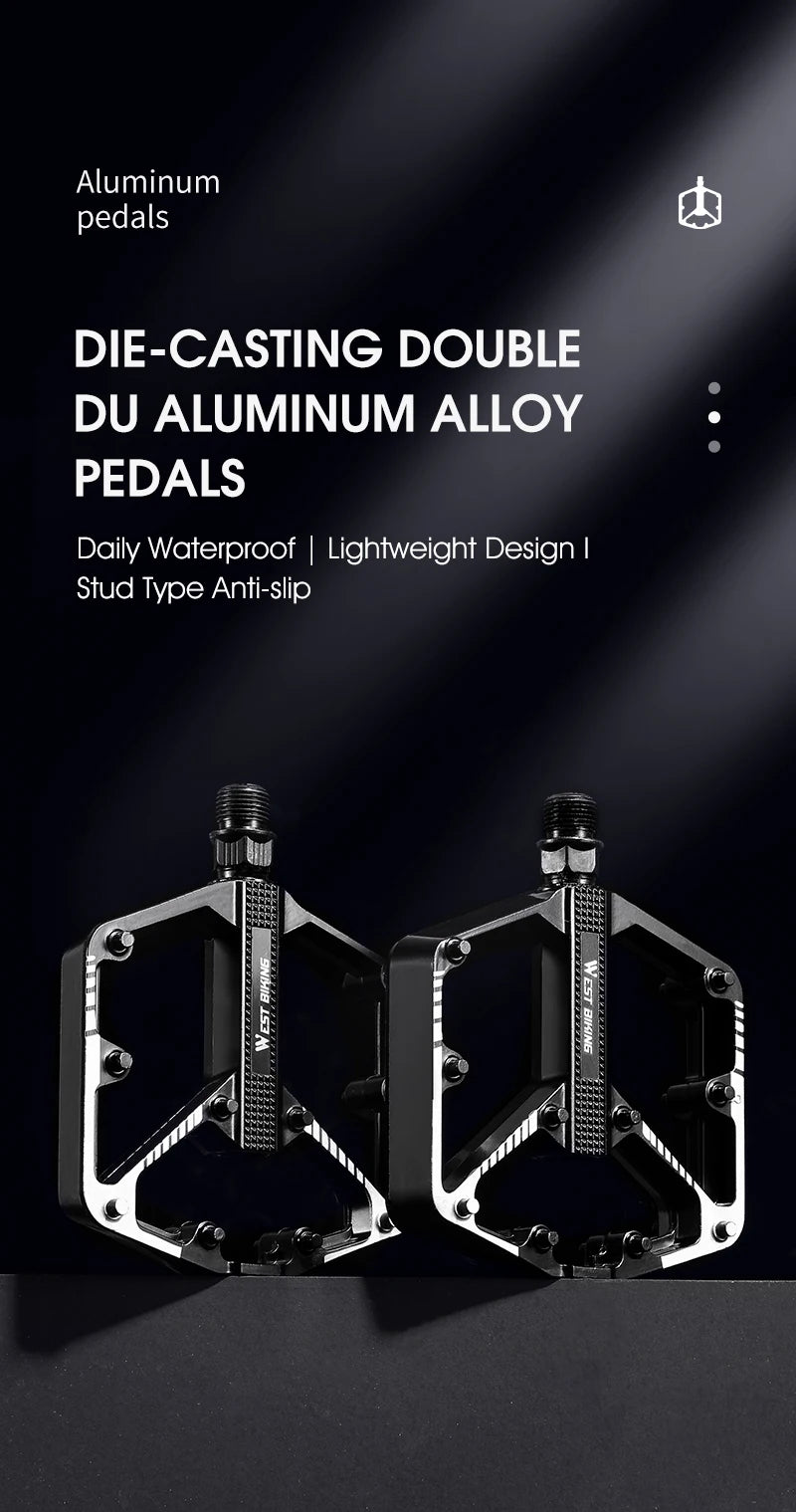 Aluminum Flat Bike Pedals – Double-Sided Pins, Black Pair