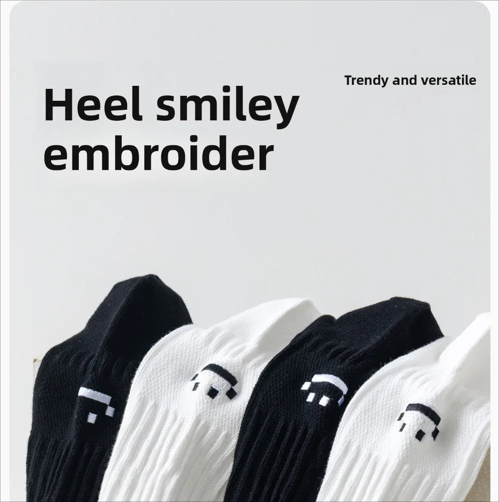 Smiley Face Crew Socks – Ribbed Cotton Blend, EU 35–44