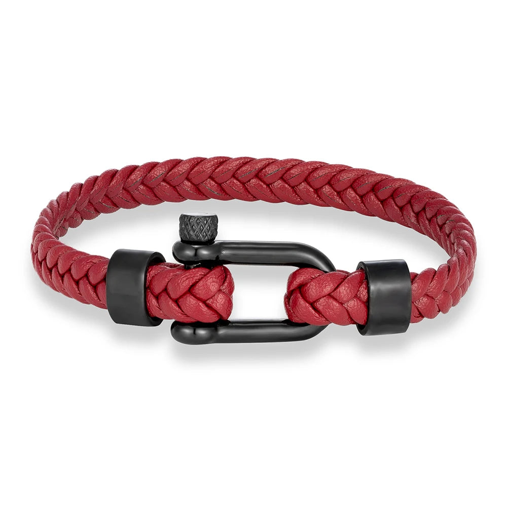 Braided Leather Bracelet – Black Shackle, 6 Colors