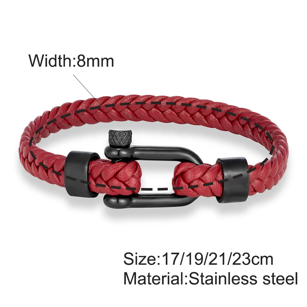 Braided Leather Bracelet – Black Shackle, 6 Colors