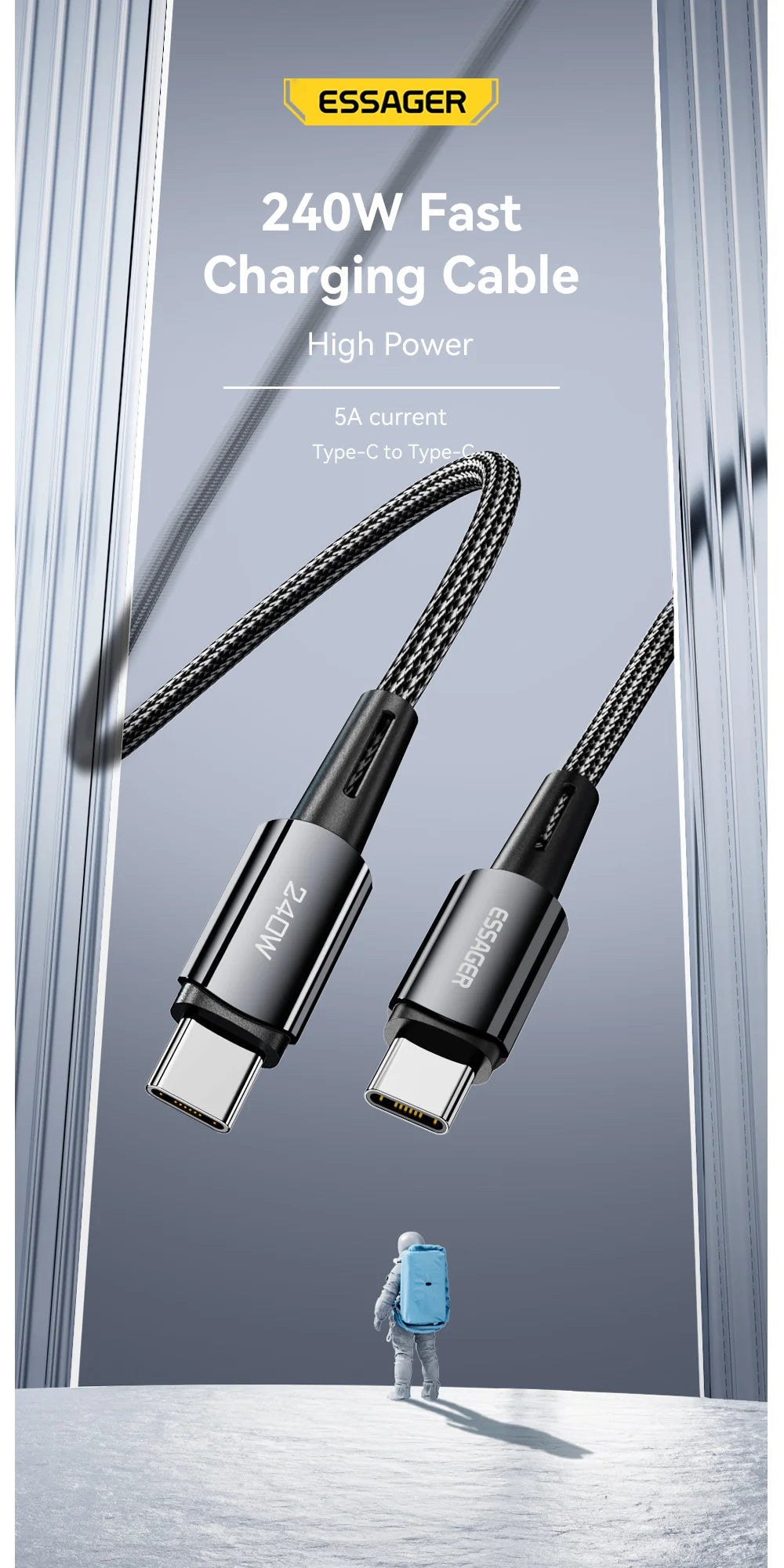 USB-C to USB-C Braided Cable – 1 or 2 m, Dark Grey