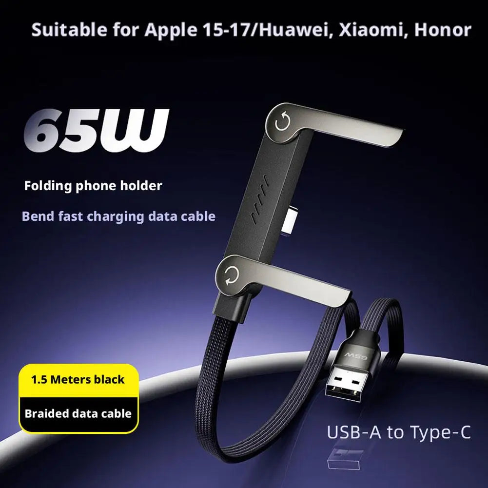 240W Fast Charging Cable + Foldable Phone Stand - USB-C & USB-A 2-in-1