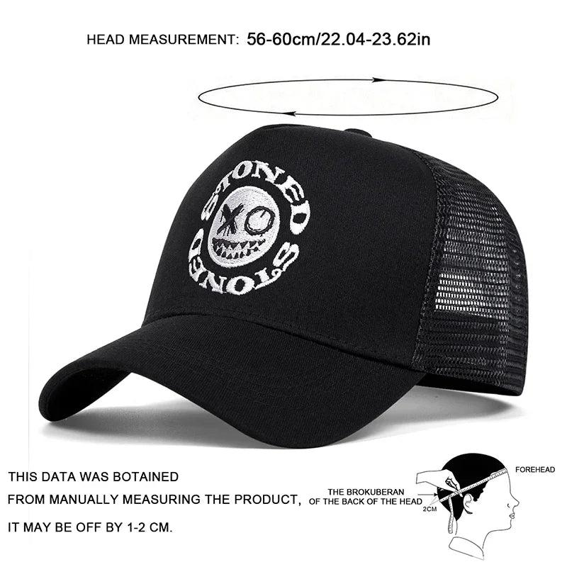 Smiley Face Embroidery Baseball Cap Mesh Trucker, Adjustable, Unisex