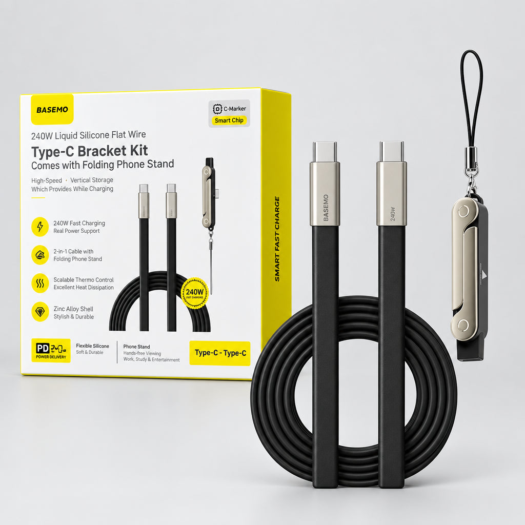 240W USB-C Cable & Folding Phone Stand Adapter – Set Options