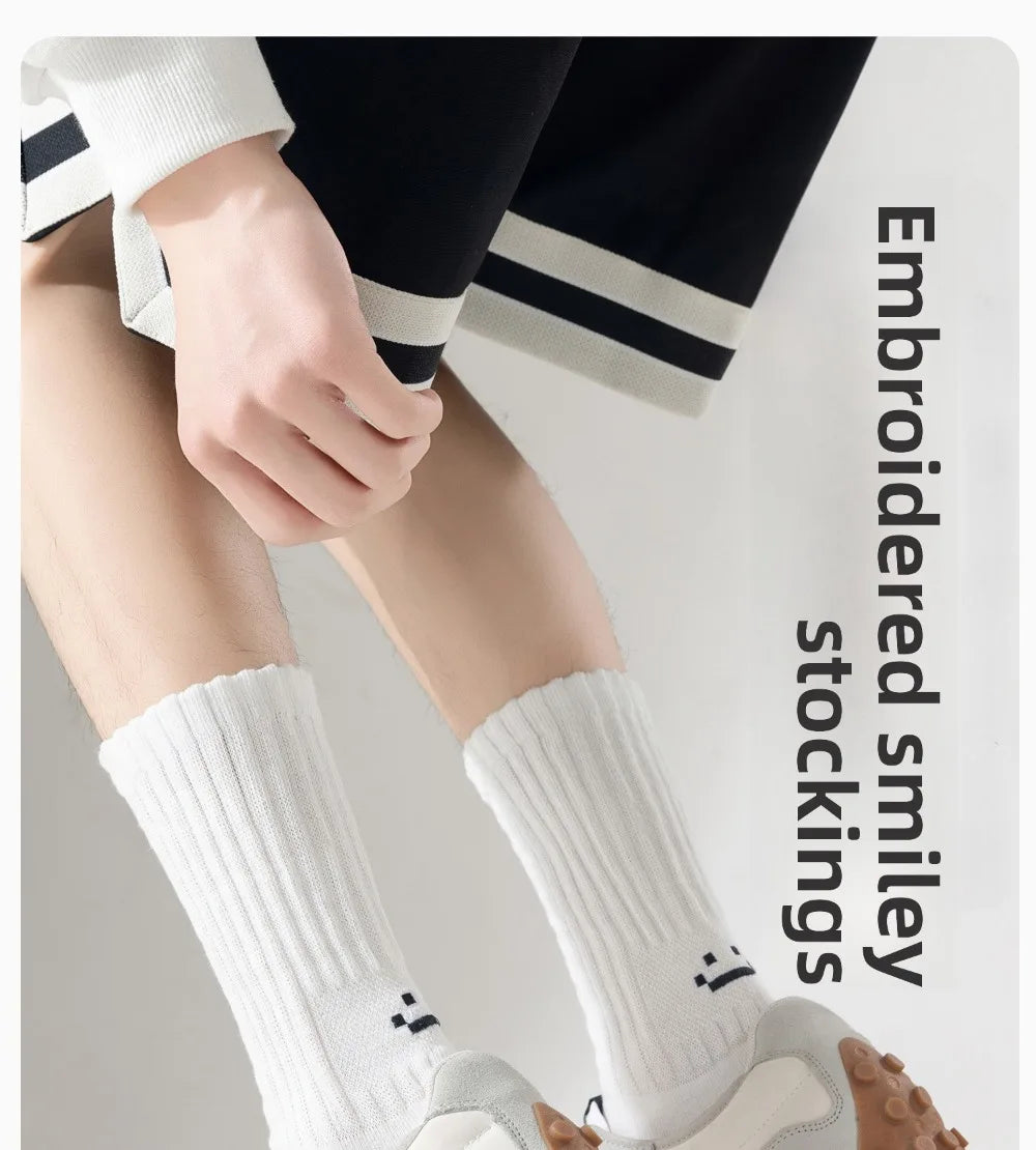 Smiley Face Crew Socks – Ribbed Cotton Blend, EU 35–44