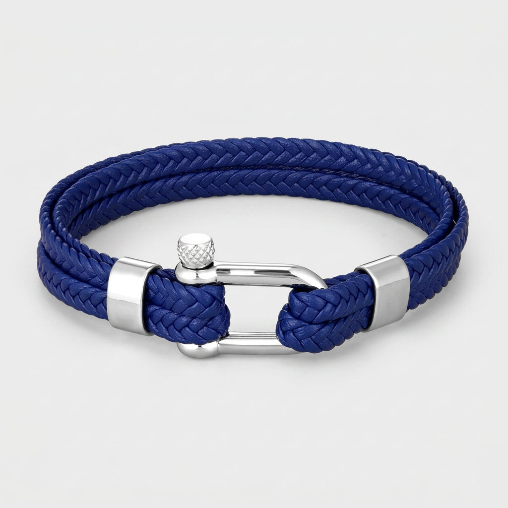 Braided Leather Shackle Bracelet – 5 Colors, 19–23 cm