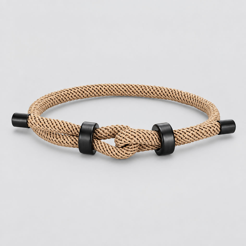 Adjustable Rope Bracelet Black Steel Charm, Waterproof & Durable deideas