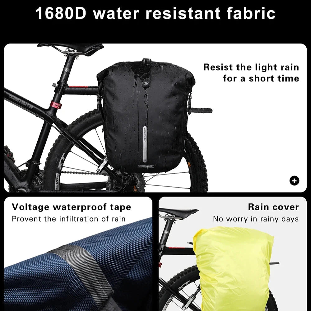 Waterproof Bike Pannier Bag 20L Rear Rack Travel & Shoulder Backpack deideas