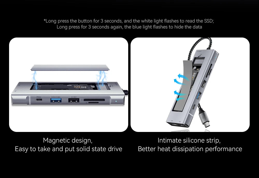 8-in-1 USB-C Hub with M.2 SSD Enclosure – HDMI & PD
