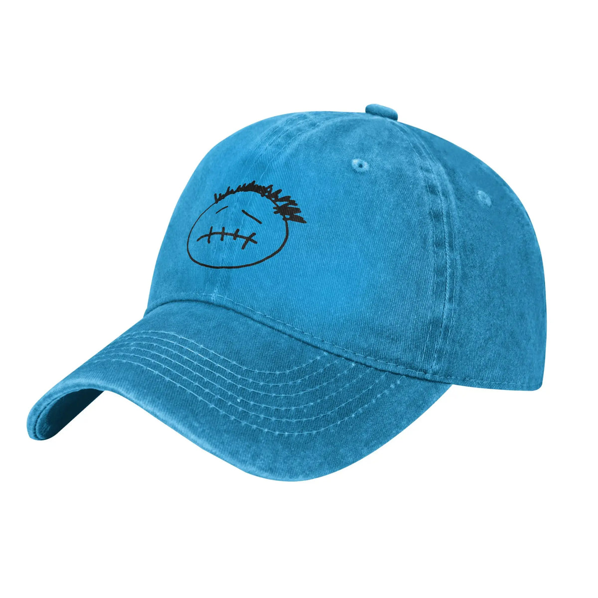 Washed Cotton Baseball Cap – Stitched-Mouth Face, 7 Colors