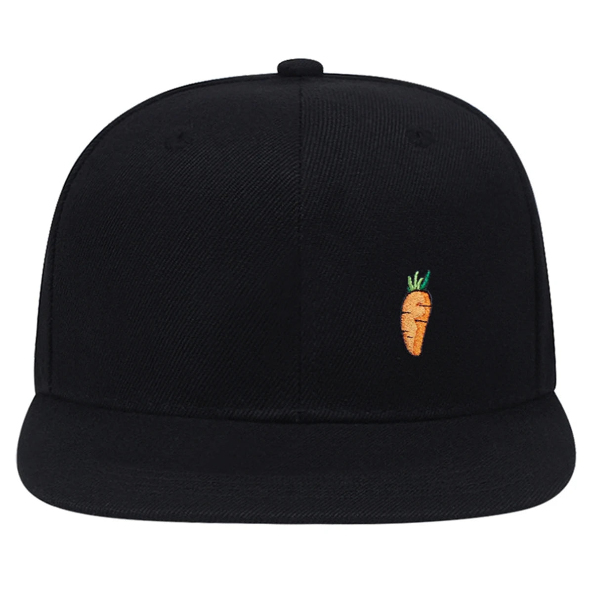 Carrot Embroidered Cap – Black, Flat Brim