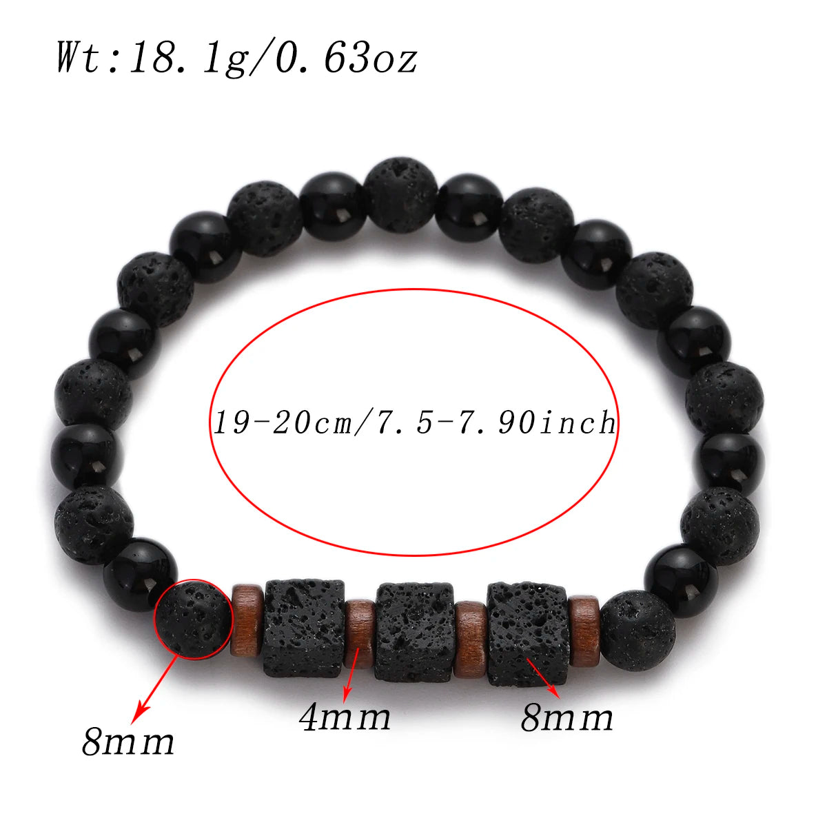 Surf Spirit Volcanic Lava Stone Bracelet Natural Black Onyx Beads with Healing Properties