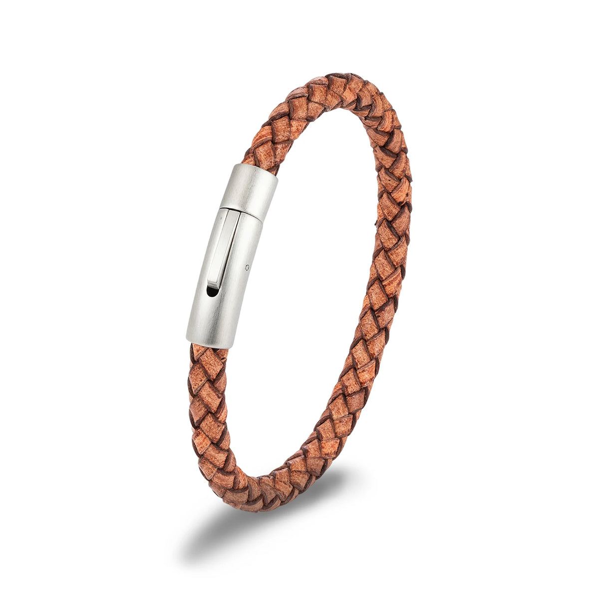 Braided Leather Bracelet – Barrel Clasp, 9 Colors, 19–23 cm
