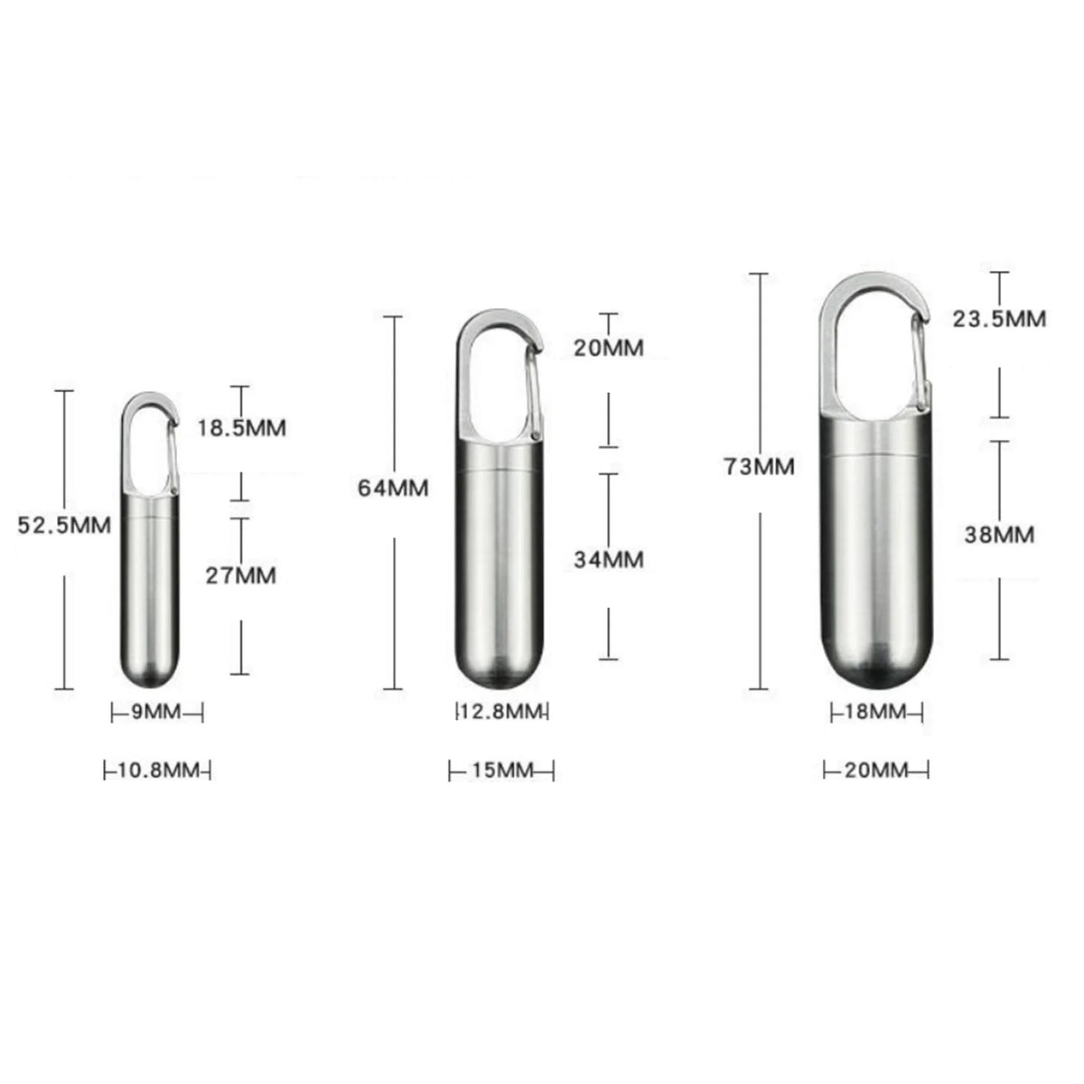 Pill Keychain Container – Screw-Top Capsule, 3 Sizes