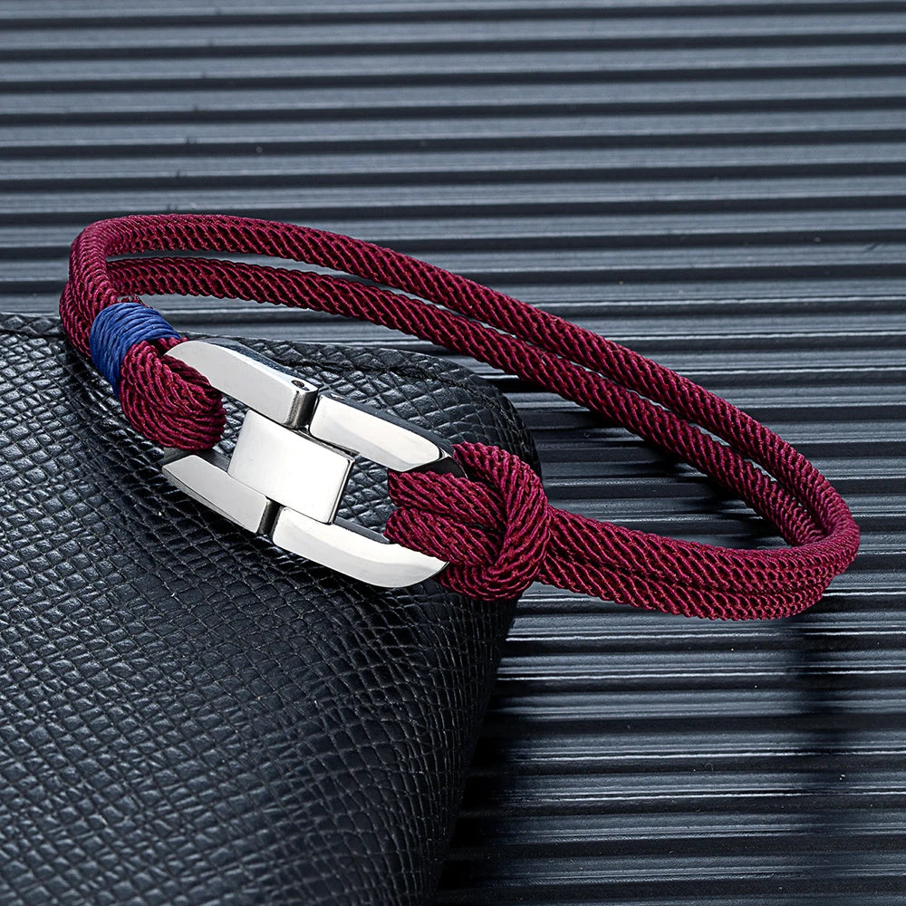 Double-Strand Rope Bracelet – Silver-Tone Clasp, 17–23 cm