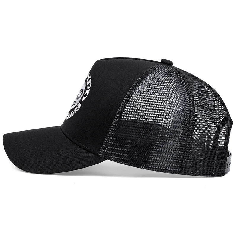 Smiley Face Embroidery Baseball Cap Mesh Trucker, Adjustable, Unisex