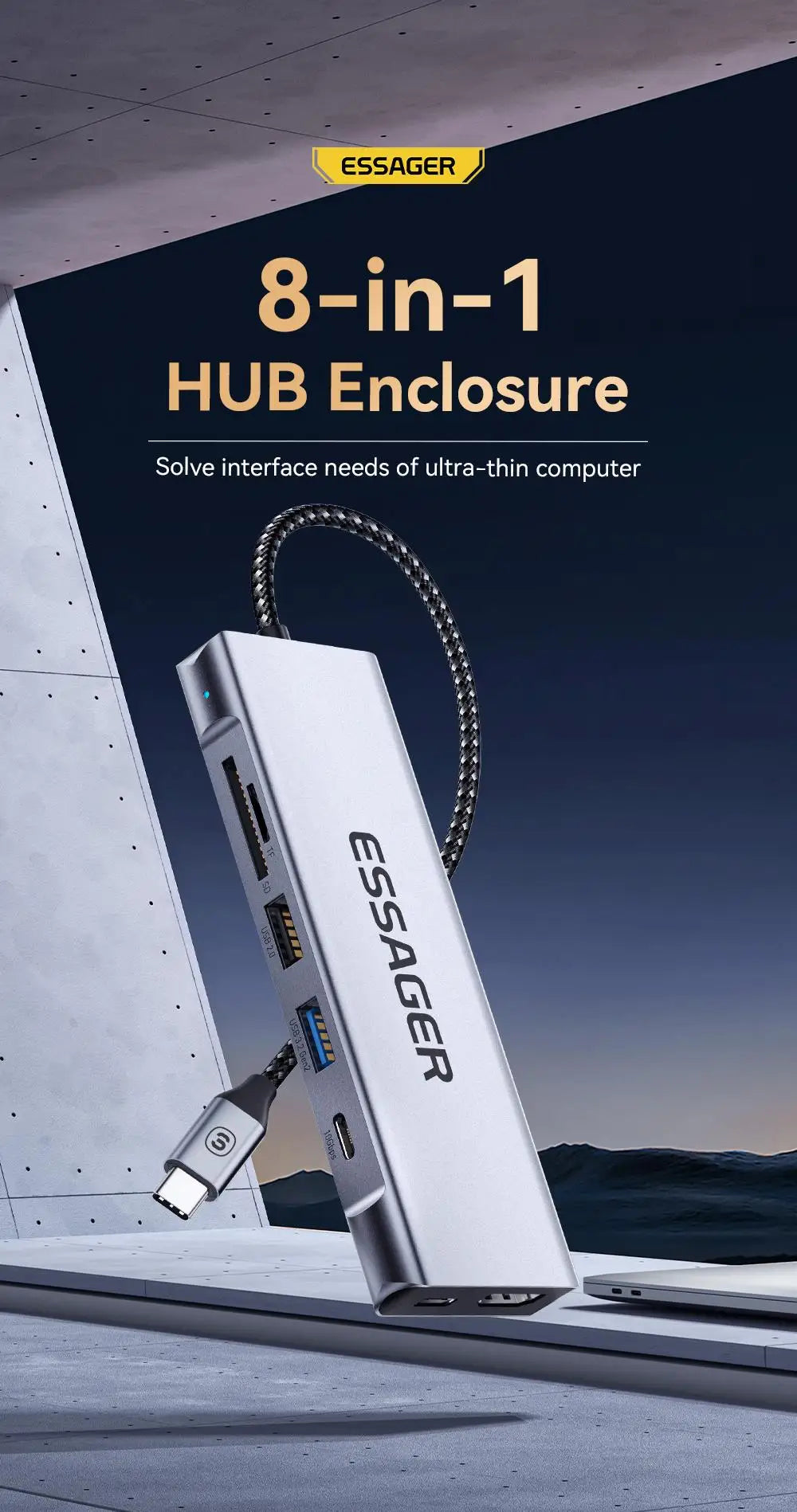 8-in-1 USB-C Hub with M.2 SSD Enclosure – HDMI & PD