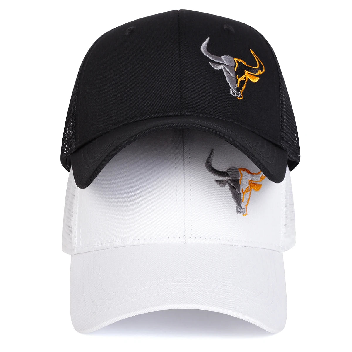 Bull Head Embroidered Trucker Cap – Black & White