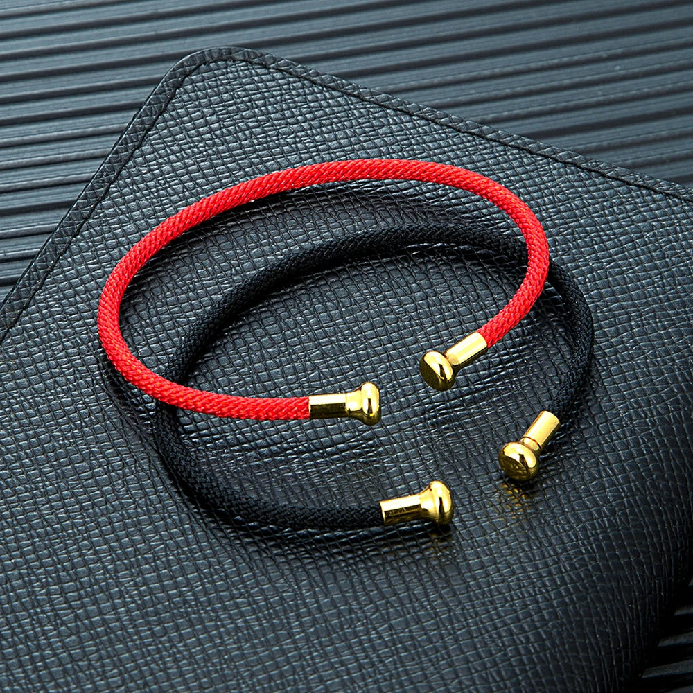 Cord-Wrapped Open Cuff Bracelet – Gold-Tone Ends, Black or Red