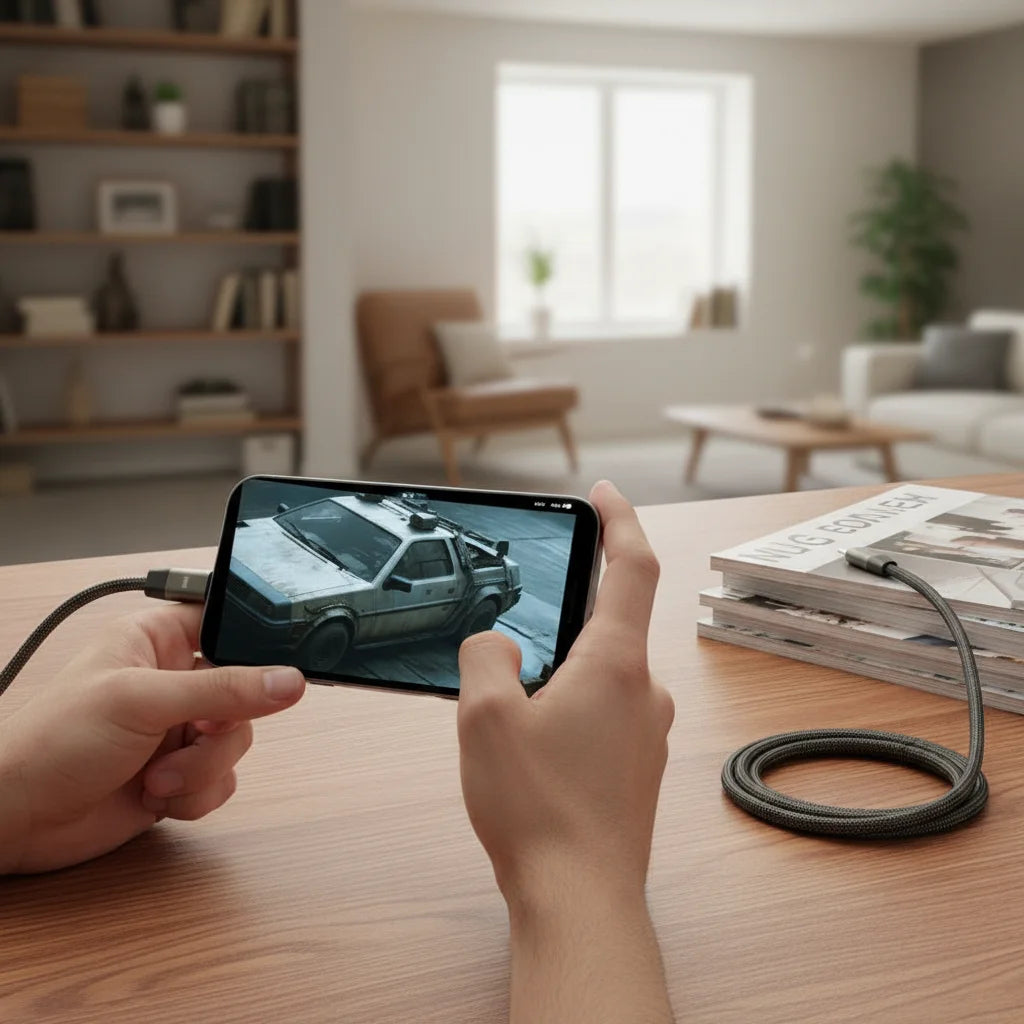 240W Fast Charging Cable + Foldable Phone Stand - USB-C & USB-A 2-in-1