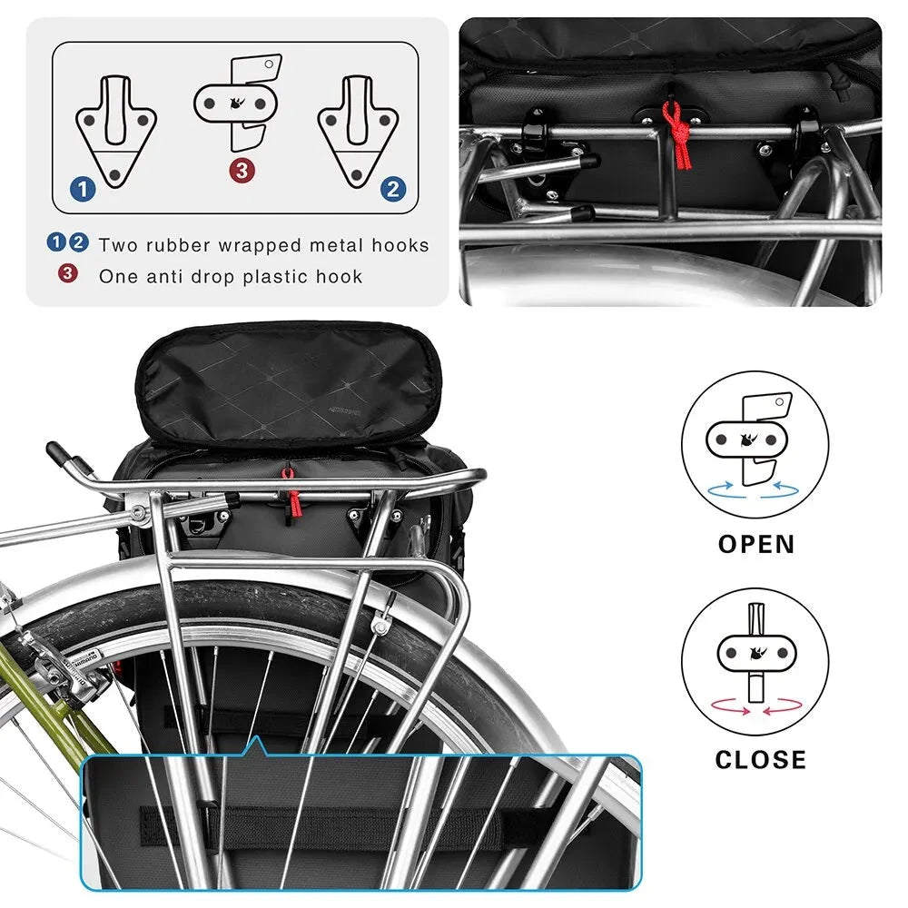 Waterproof Bike Pannier Bag 20L Rear Rack Travel & Shoulder Backpack deideas