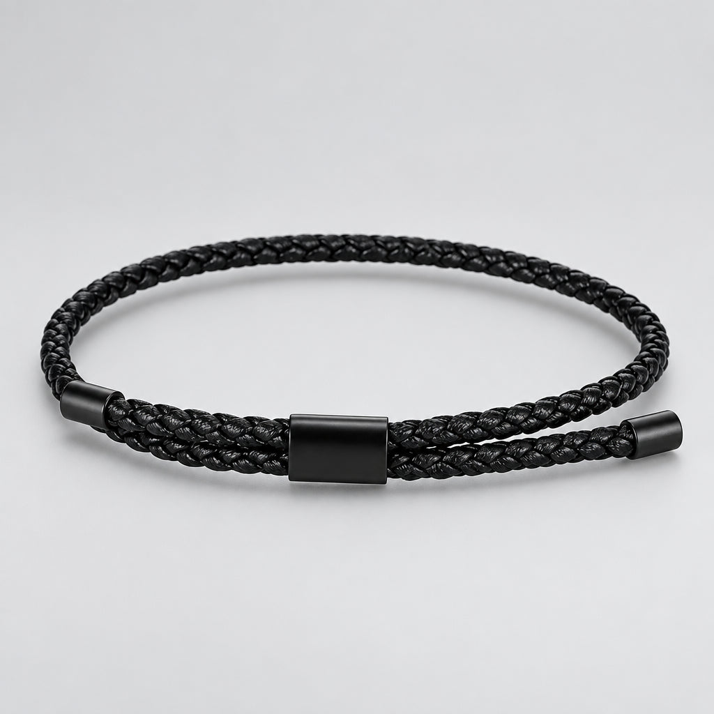 Braided Leather Bracelet – Adjustable Stainless Steel Lock Charm